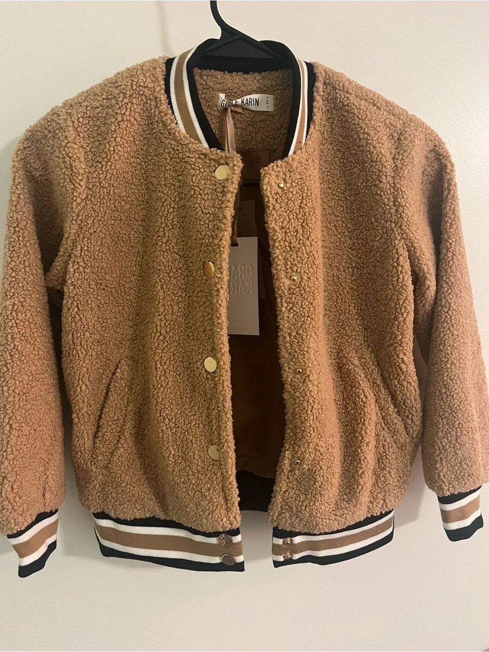 Grace Karin Tan Sherpa Jacket with Button Front